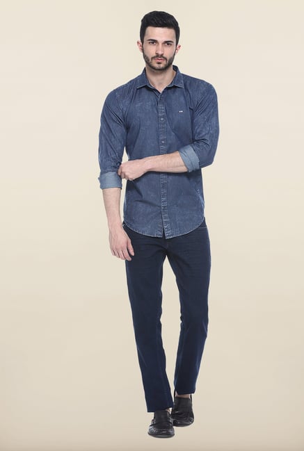 Basics Blue Slim Fit Cotton Casual Shirt Basics Blue Slim Fit Cotton Casual Shirt