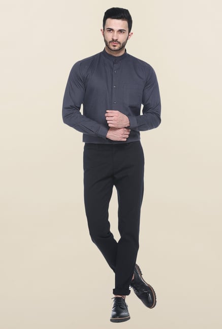 Basics Dark Grey Printed Casual Shirt Basics Dark Grey Printed Casual Shirt