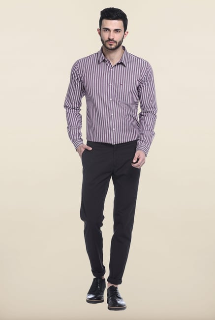 Basics Brown Solid Straight Fit Cotton Chinos Basics Brown Solid Straight Fit Cotton Chinos