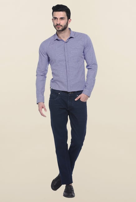 Basics Blue And White Slim Fit Shirt Basics Blue And White Slim Fit Shirt