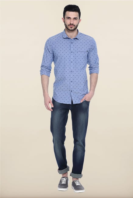 Basics Blue Dot Print Slim Fit Cotton Casual Shirt Basics Blue Dot Print Slim Fit Cotton Casual Shirt