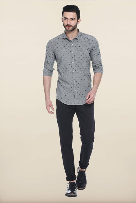 Basics Grey Dot Print Slim Fit Cotton Shirt Basics Grey Dot Print Slim Fit Cotton Shirt