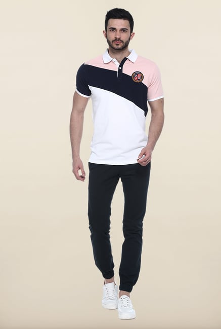 Basics White Solid Slim Fit Polo T-Shirt Basics White Solid Slim Fit Polo T-Shirt