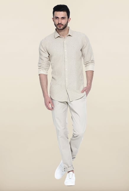 Basics Beige Printed Casual Shirt Basics Beige Printed Casual Shirt