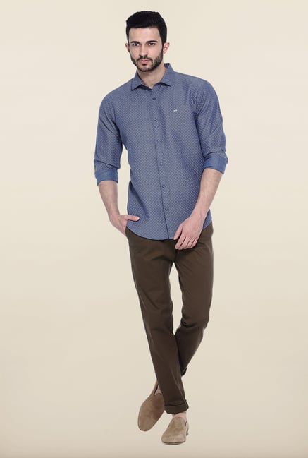 Basics Blue Printed Casual Shirt Basics Blue Printed Casual Shirt