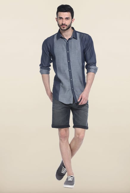 Basics Blue Solid Casual Shirt Basics Blue Solid Casual Shirt