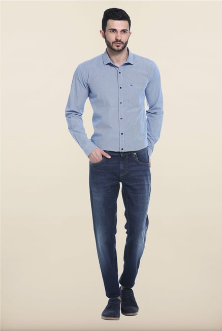 Basics Blue Checks Cotton Casual Shirt Basics Blue Checks Cotton Casual Shirt