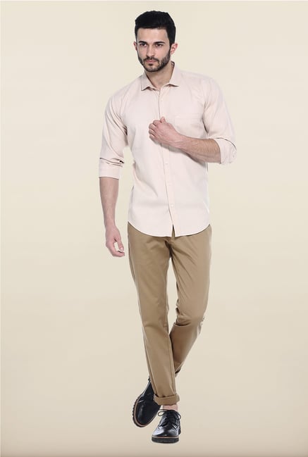 Basics Beige Solid Casual Shirt Basics Beige Solid Casual Shirt