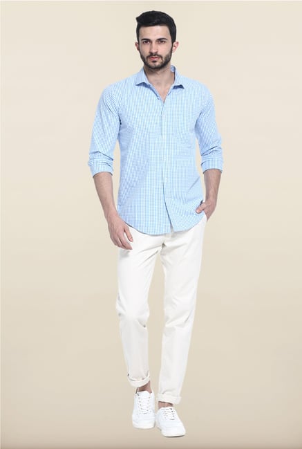 Basics Sky Blue Checks Casual Shirt Basics Sky Blue Checks Casual Shirt