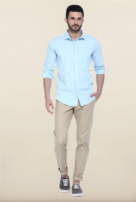 Basics Aqua Blue Solid Casual Shirt Basics Aqua Blue Solid Casual Shirt