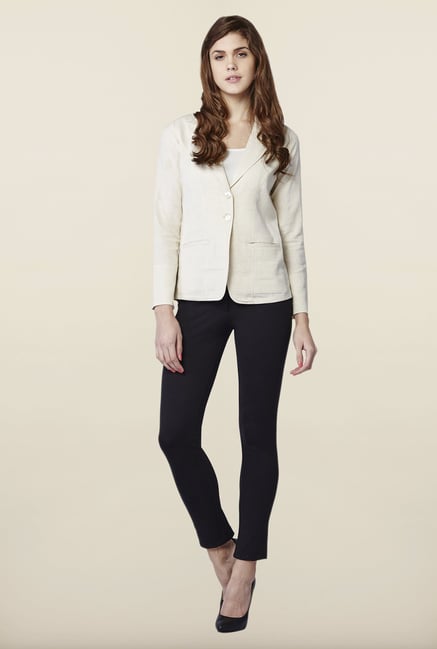AND Beige Solid Blazer AND Beige Solid Blazer