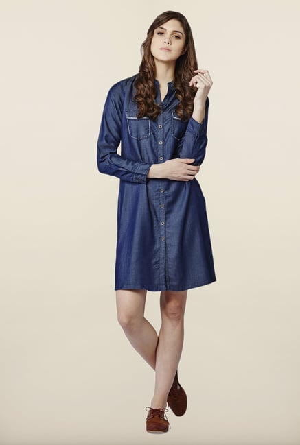 AND Navy Solid Casual Dress AND Navy Solid Casual Dress