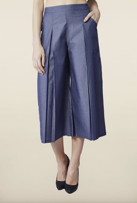 AND Dark Blue Solid Cotton Culottes AND Dark Blue Solid Cotton Culottes