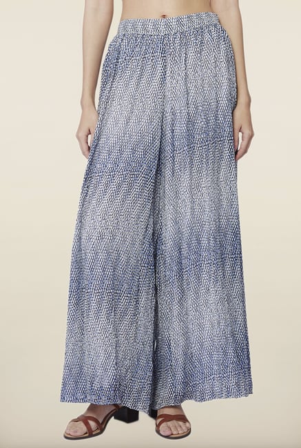 AND Blue Printed Palazzo AND Blue Printed Palazzo