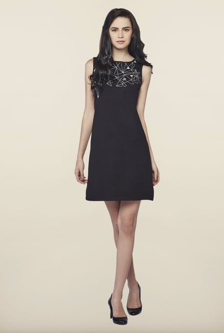 AND Black Solid Embroidered Dress AND Black Solid Embroidered Dress