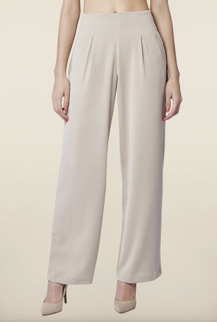 AND Beige Solid Casual Pant AND Beige Solid Casual Pant
