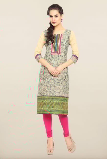 Soch Beige & Green Printed Kurta Soch Beige & Green Printed Kurta