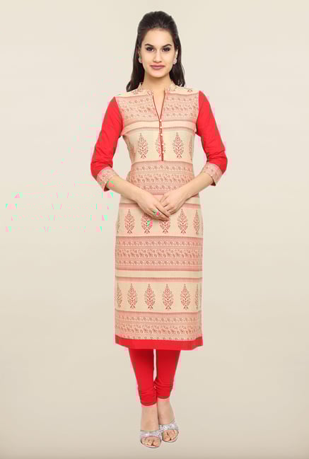 Soch Beige & Red Printed Kurta Soch Beige & Red Printed Kurta