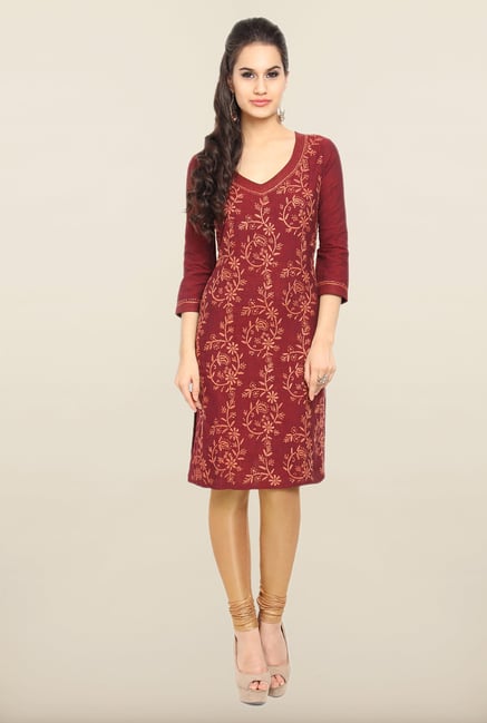 Soch Maroon Embroidered Kurti Soch Maroon Embroidered Kurti