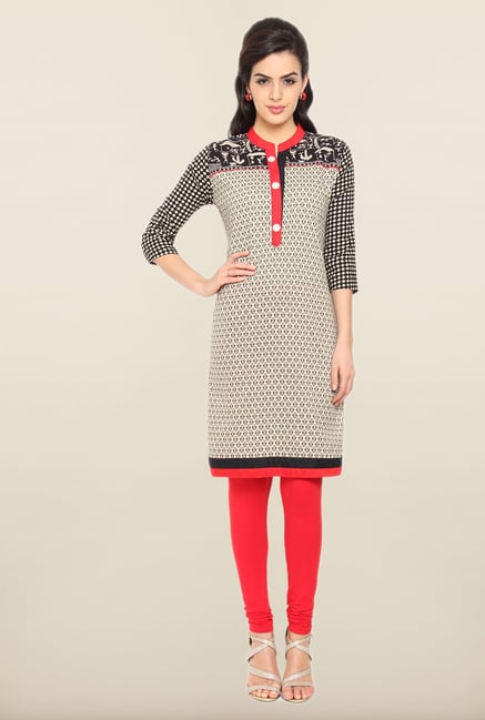 Soch Cream & Black Printed Kurti Soch Cream & Black Printed Kurti