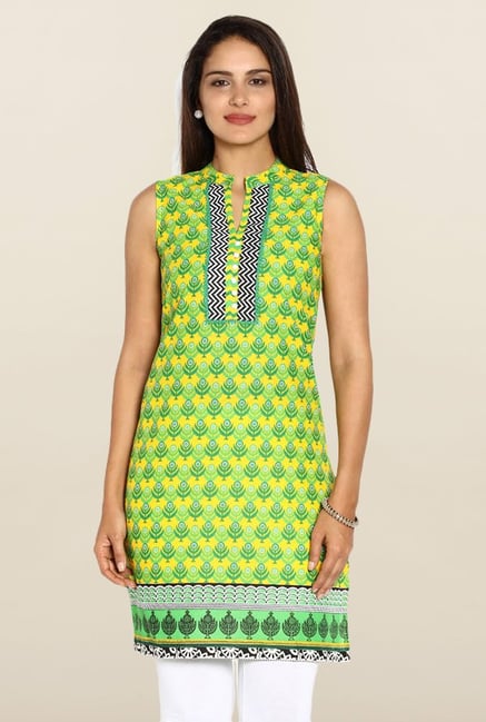 Soch Yellow & Green Printed Cotton Kurti Soch Yellow & Green Printed Cotton Kurti