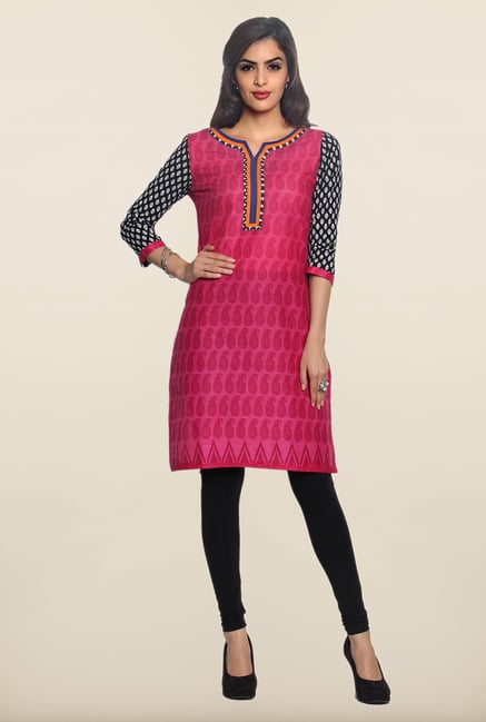 Soch Fuschia & Black Paisley Printed Kurti Soch Fuschia & Black Paisley Printed Kurti