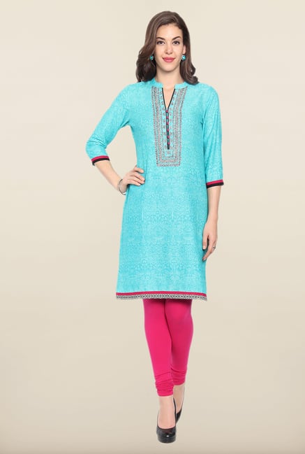 Soch Turquoise Printed Cotton Kurti Soch Turquoise Printed Cotton Kurti