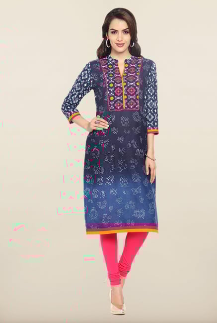 Soch Navy Printed Cotton Kurta Soch Navy Printed Cotton Kurta