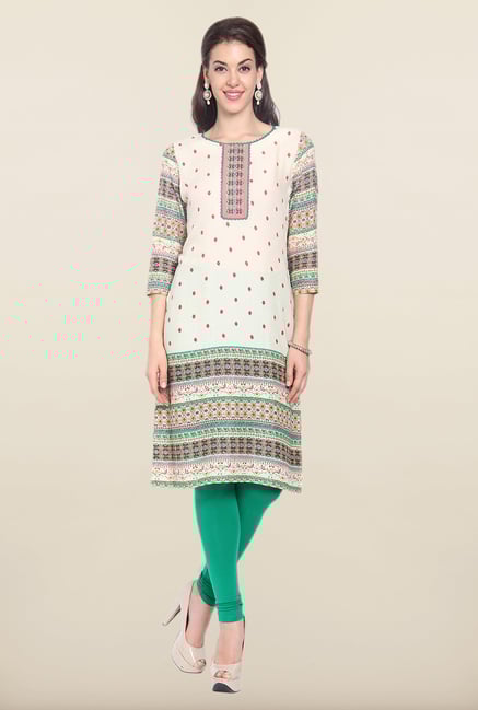 Soch Beige & Green Printed Cotton Kurta Soch Beige & Green Printed Cotton Kurta