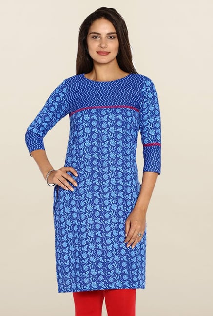 Soch Royal Blue Floral Print Kurti Soch Royal Blue Floral Print Kurti