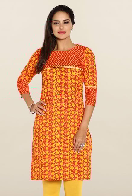 Soch Orange Floral Print Kurti Soch Orange Floral Print Kurti