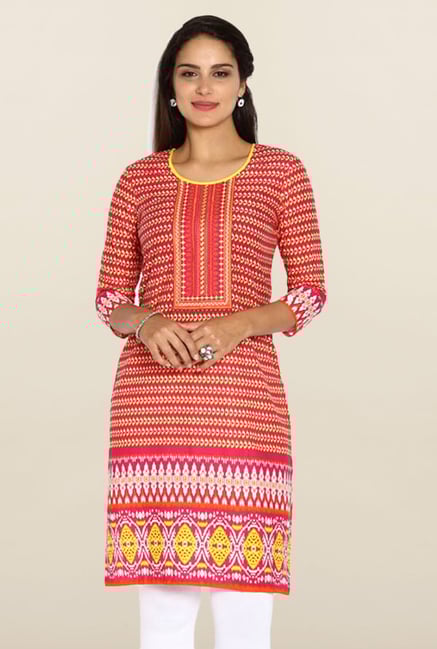 Soch Red Printed Cotton Kurti Soch Red Printed Cotton Kurti