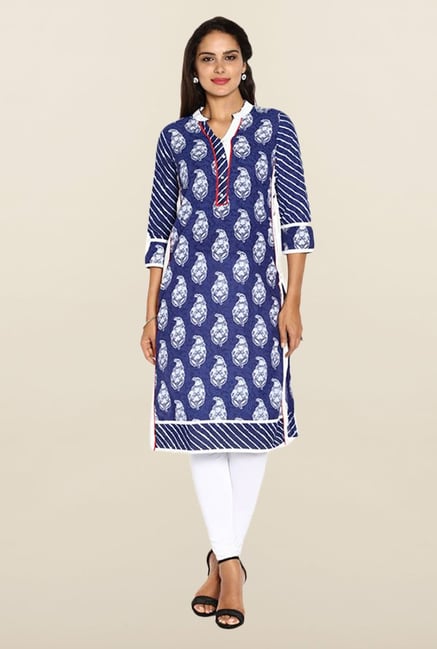 Soch Royal Blue & White Cotton Kurti Soch Royal Blue & White Cotton Kurti