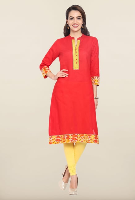 Soch Red Solid Cotton Kurta Soch Red Solid Cotton Kurta