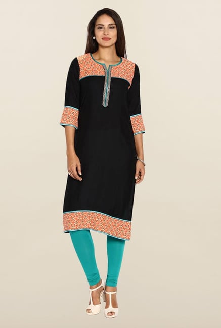 Soch Black & Orange Solid Kurta Soch Black & Orange Solid Kurta