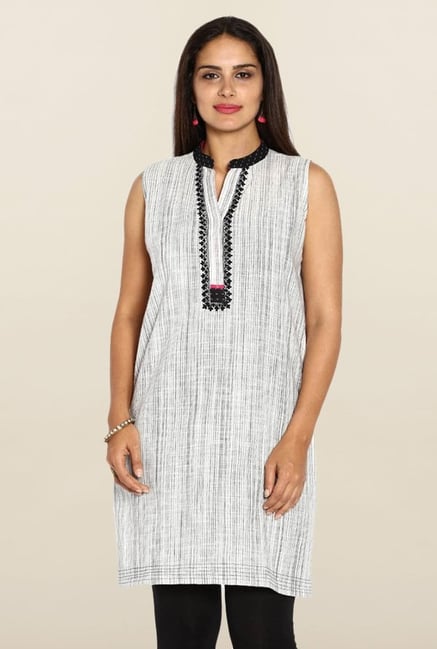 Soch Off-White Striped Cotton Kurti Soch Off-White Striped Cotton Kurti