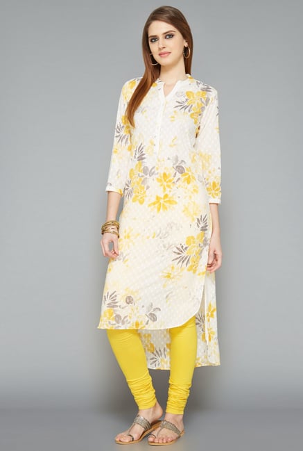 Utsa Yellow High Low Long Kurta Utsa Yellow High Low Long Kurta
