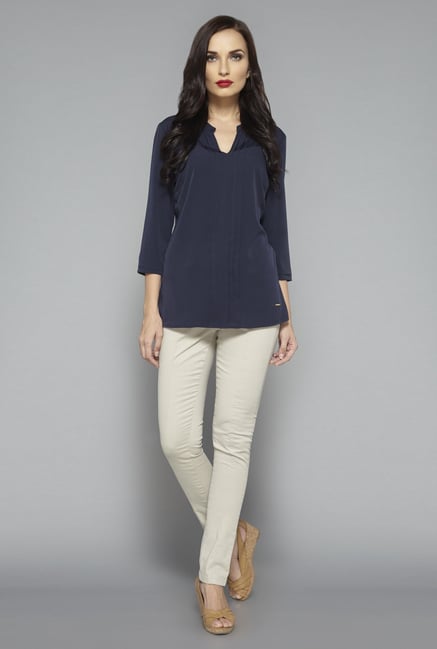 Wardrobe Navy Solid Blouse Wardrobe Navy Solid Blouse