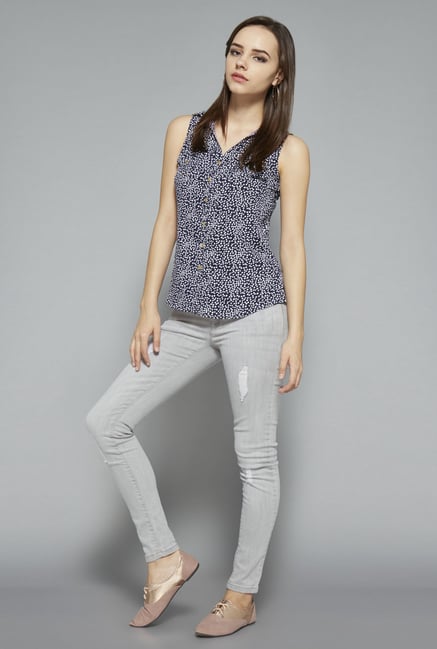 Nuon by Westside Navy Printed Top Nuon by Westside Navy Printed Top