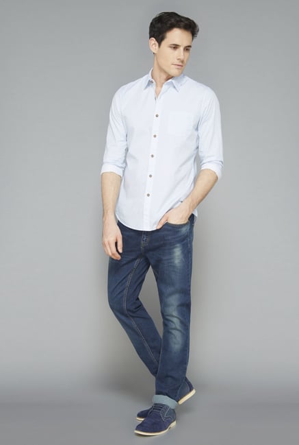 Westsport Mens Blue Printed Slim Fit Casual Shirt Westsport Mens Blue Printed Slim Fit Casual Shirt