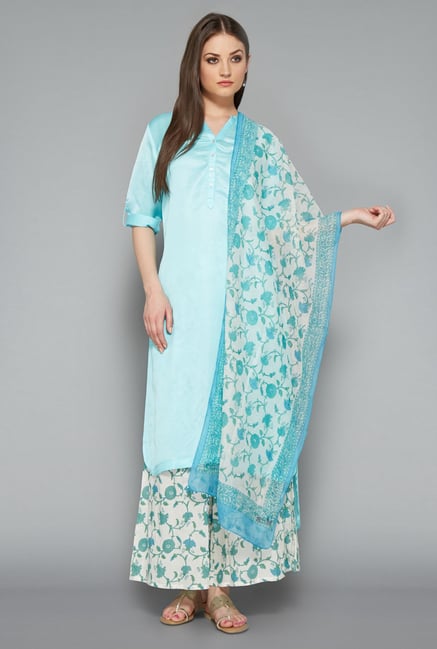 Zuba Teal Floral Printed Dupatta Zuba Teal Floral Printed Dupatta