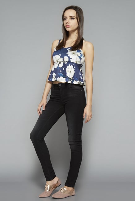 Nuon by Westside Navy Floral Print Crop Top Nuon by Westside Navy Floral Print Crop Top