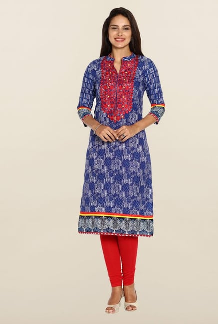 Soch Royal Blue & Red Printed Kurta Soch Royal Blue & Red Printed Kurta