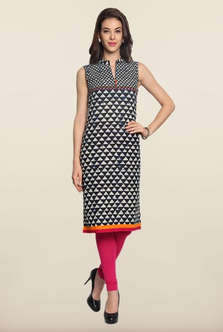 Soch Beige & Black Printed Cotton Kurti Soch Beige & Black Printed Cotton Kurti