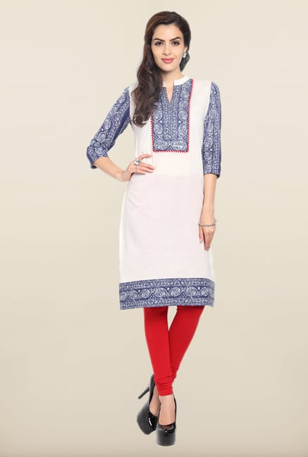 Soch White & Royal Blue Cotton Kurti Soch White & Royal Blue Cotton Kurti