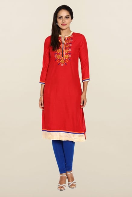 Soch Red Embroidered Kurta Soch Red Embroidered Kurta