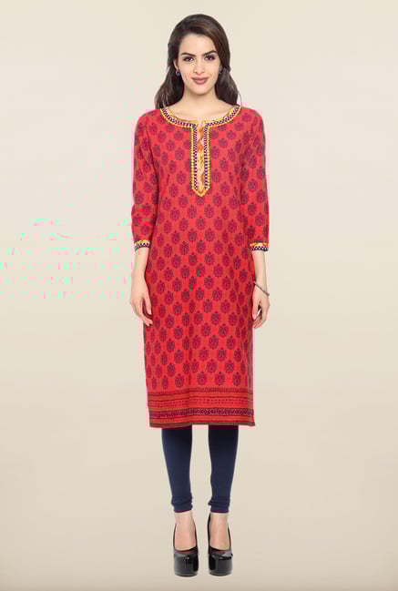Soch Red & Navy Block Print Cotton Kurta Soch Red & Navy Block Print Cotton Kurta
