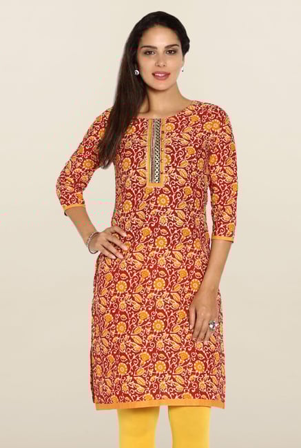 Soch Dark Red Floral Print Kurti Soch Dark Red Floral Print Kurti