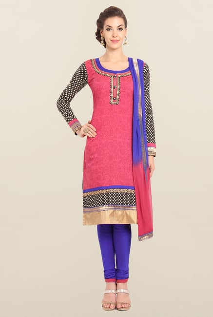 Soch Pink & Royal Blue Printed Churidar Suit Set Soch Pink & Royal Blue Printed Churidar Suit Set