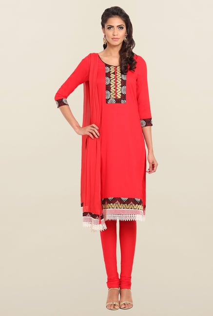 Soch Red Cotton Straight Churidar Suit Set Soch Red Cotton Straight Churidar Suit Set